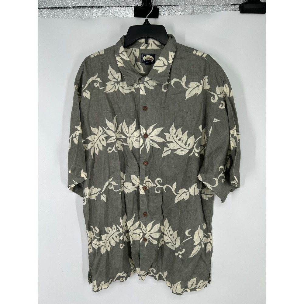 Tommy Bahama Hawaiian Shirt XL Short Sleeve Tropical Leaf 100% Linen Button Up